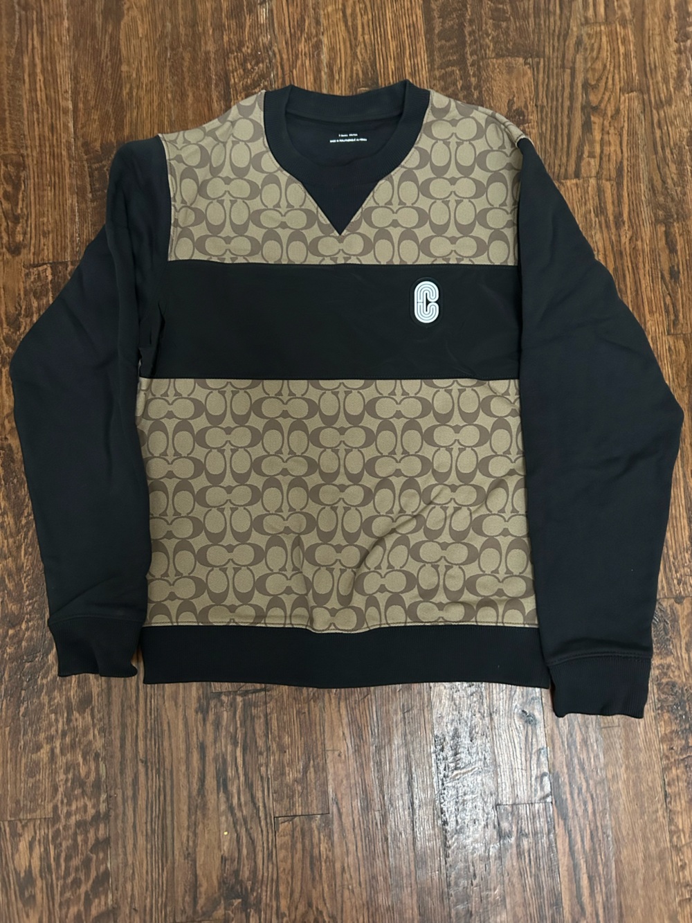 Coach Men's Crewneck Sweater in Black and Brown Signature Print